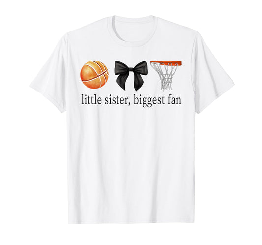 Little Sister Basketball Biggest Fan, Bow Basketball Sister T-Shirt