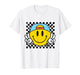 Yellow Smile Face Cute Checkered Peace Smiling Happy Face T-Shirt