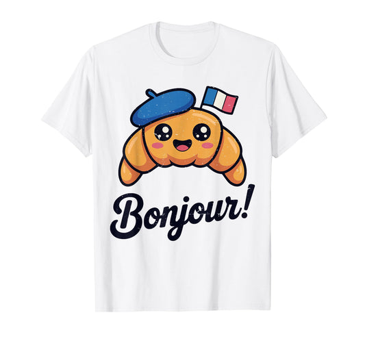 Toddler Croissant Bonjour French Funny France Flag Kids Baby T-Shirt