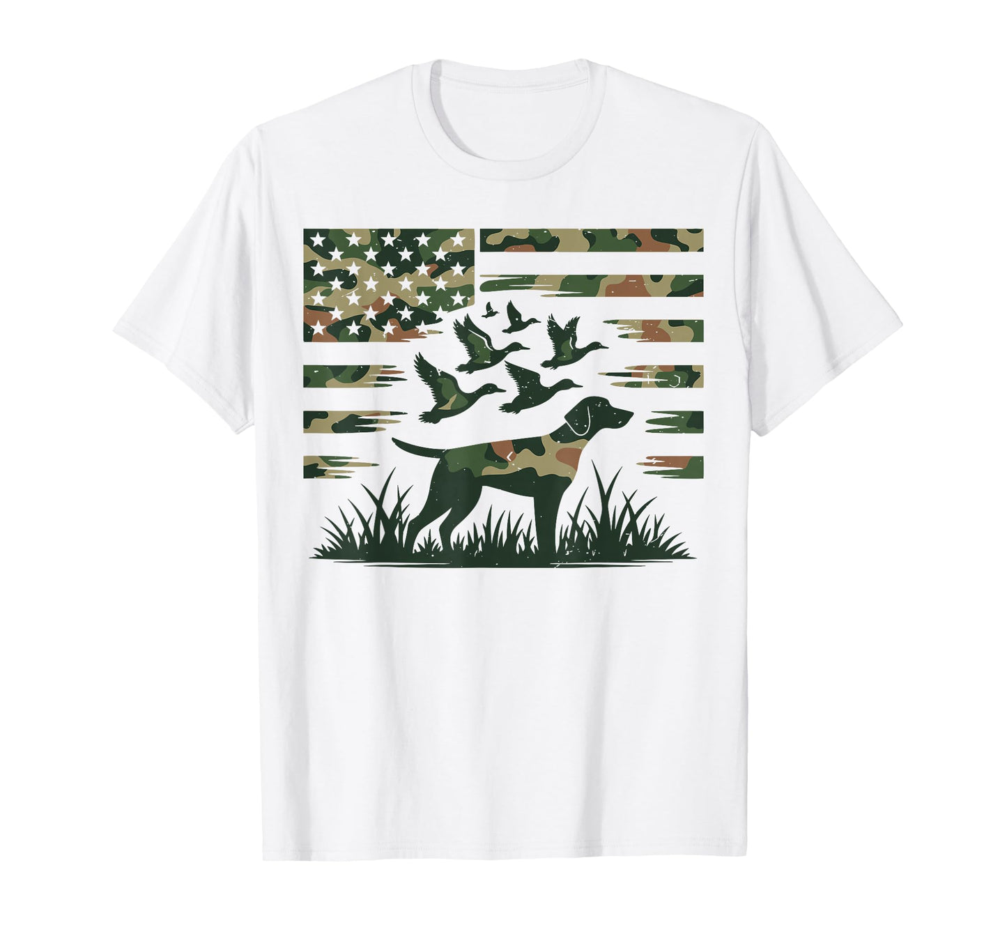 Youth Camo Mallard Duck Hunting Dog Camouflage American Flag T-Shirt
