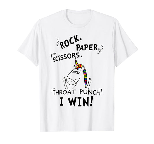 Funny Unicorn Rock Paper Scissors Throat Punch I Win T-Shirt