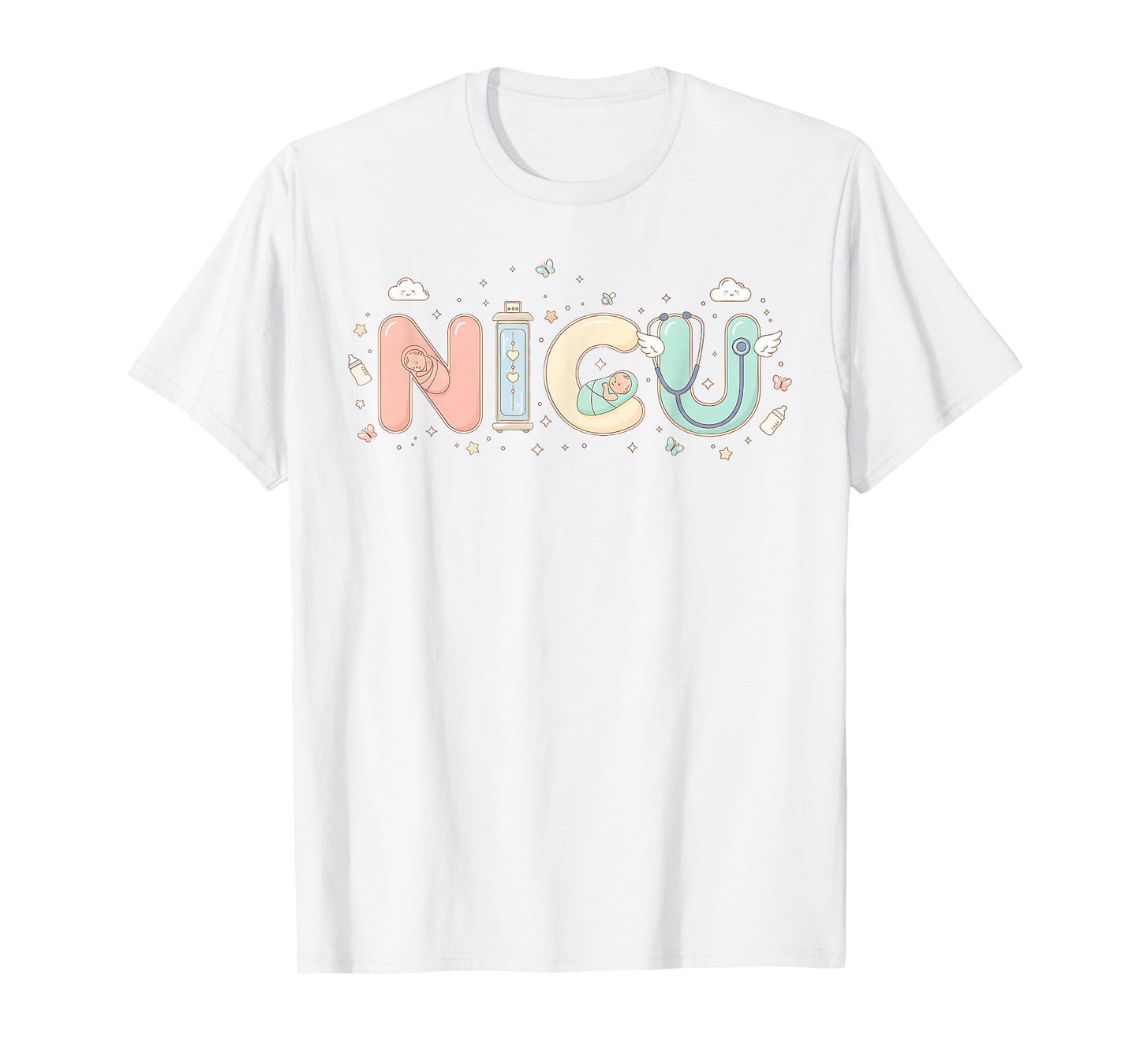 NICU Nurse Valentine's Day Heart Stethoscope Scrubs Women T-Shirt