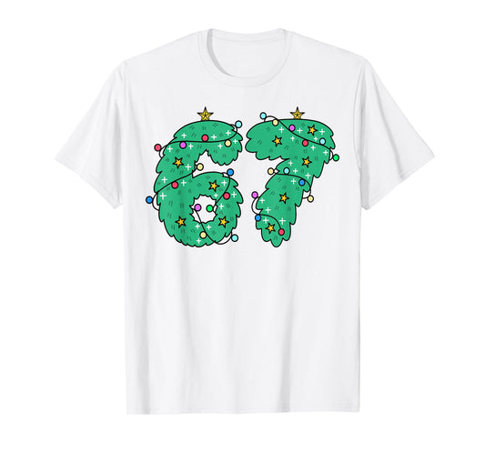 White tee Christmas Tree 6 7 Meme Funny Meme Boys Girls T-Shirt