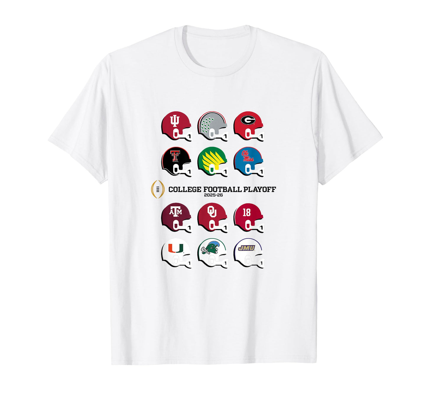 2025 College Football Playoff Tournament 12 Team Helmets T-Shirt