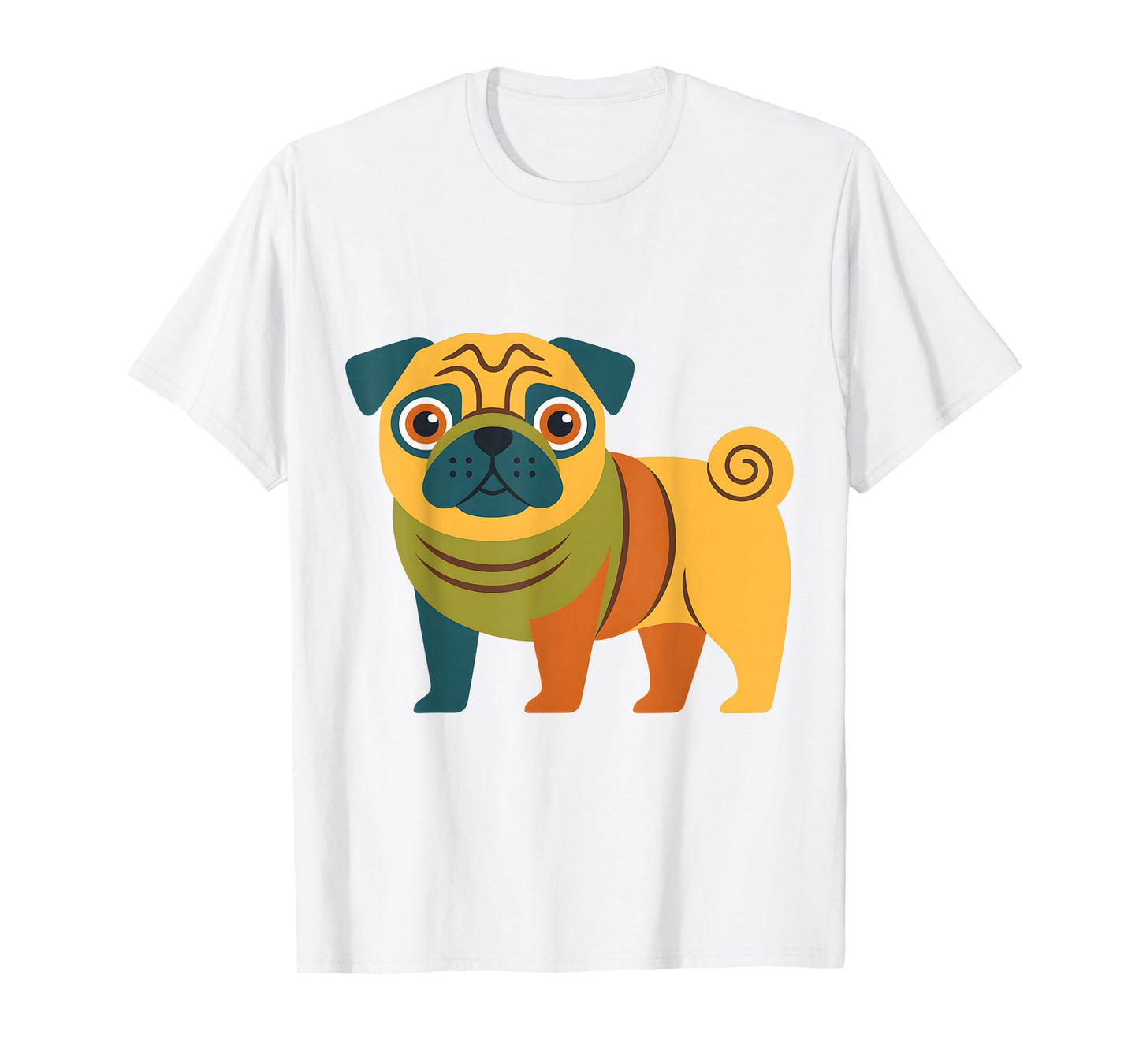 Cute Colorful Pug Illustration Funny Dog Lover Retro Pet Art T-Shirt