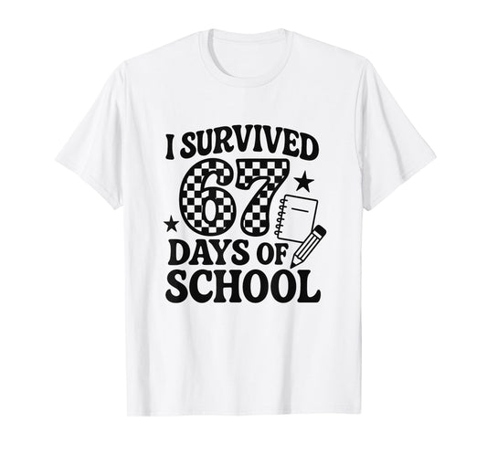 67 Days of School Groovy Checkered T-Shirt
