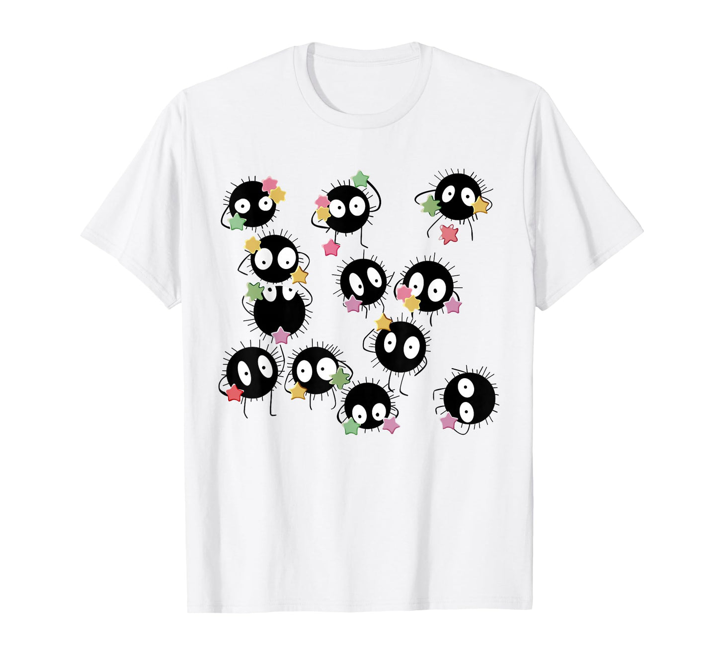 Cute Anime Soot Man Ball with Colourful Sugar Stars T-Shirt