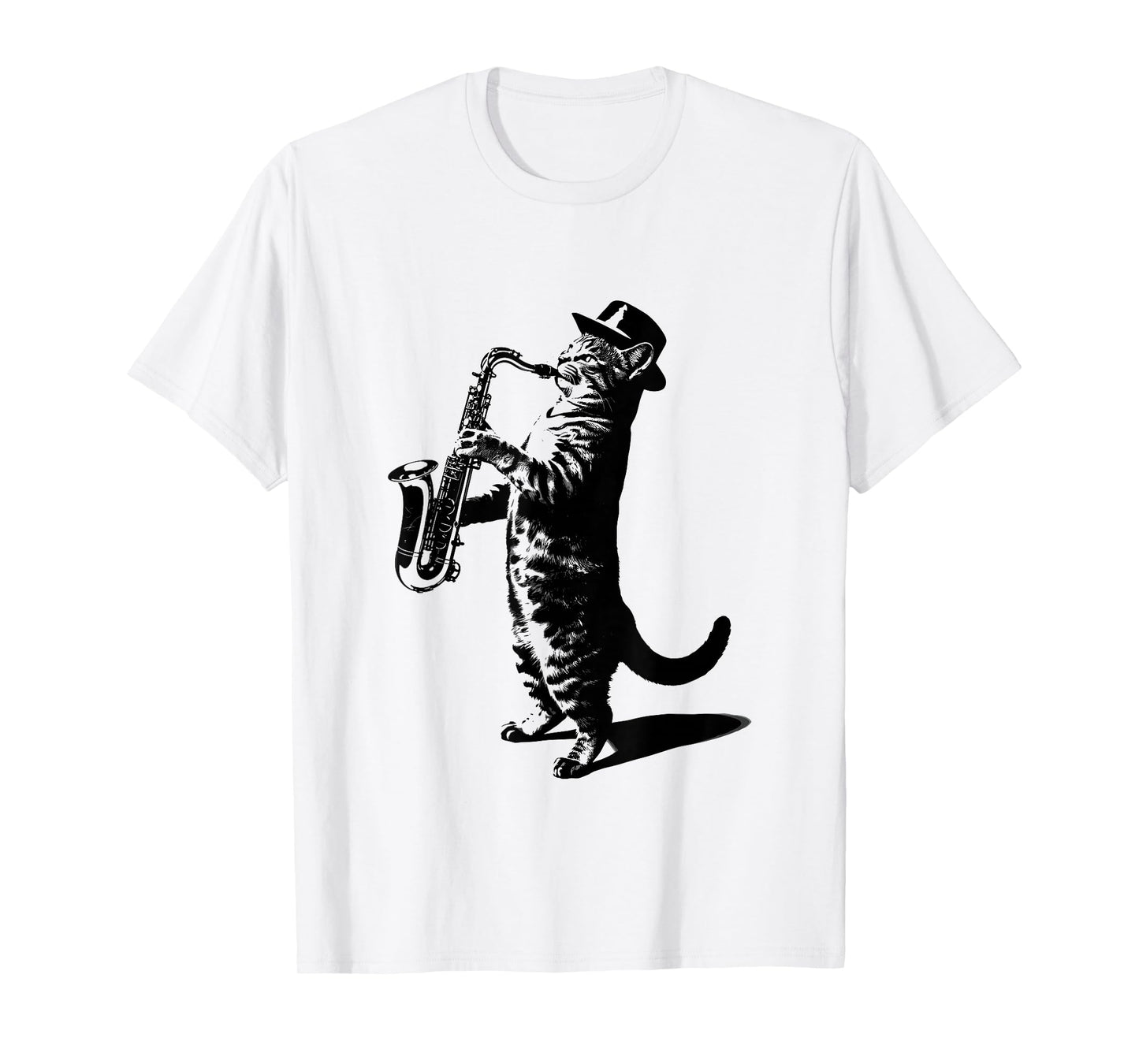 Jazz Cat Playing Saxophone Music Art T-Shirt