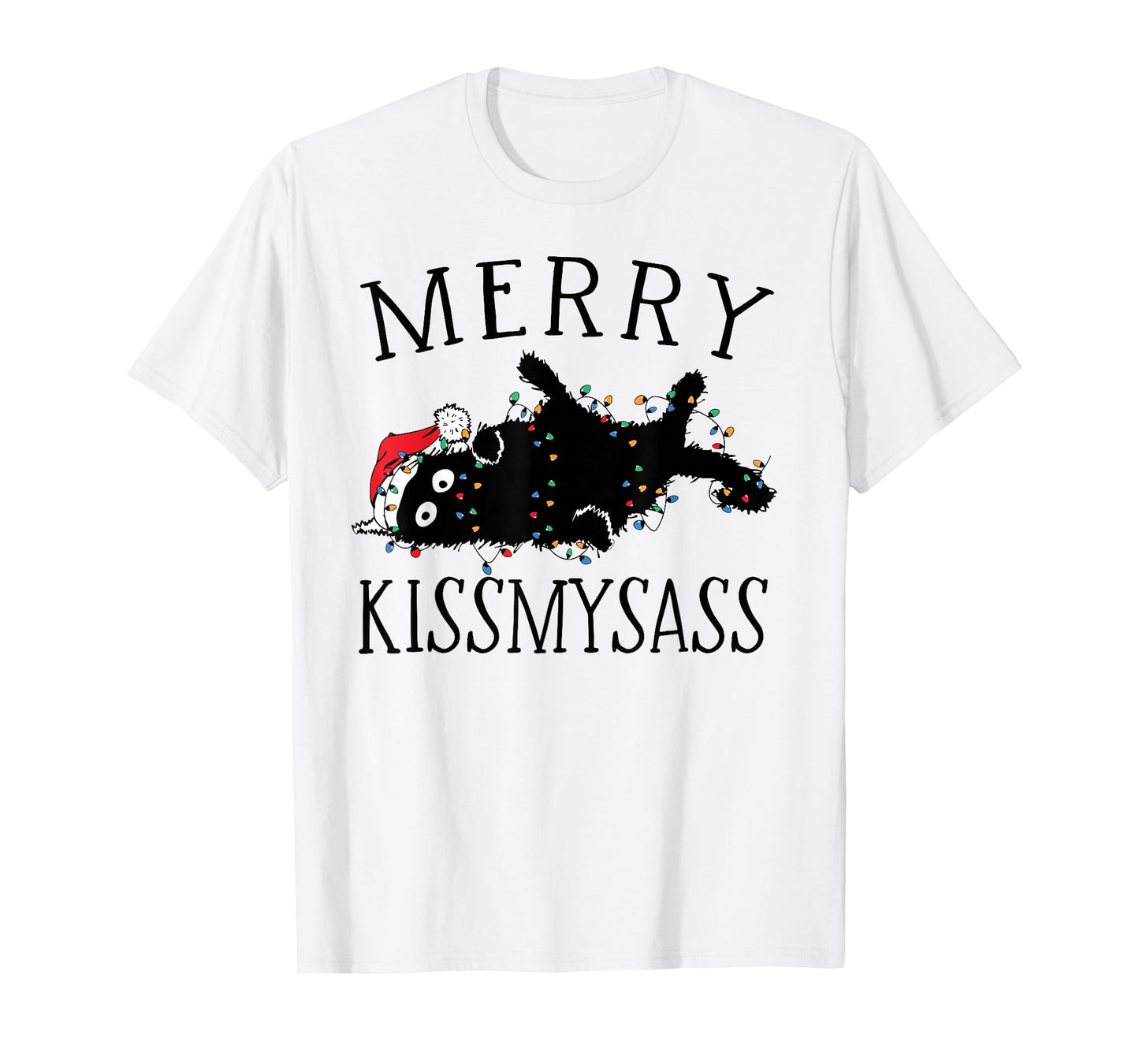 Merry KissMyAss Angry Cat Christmas Funny Sarcastic Humor T-Shirt