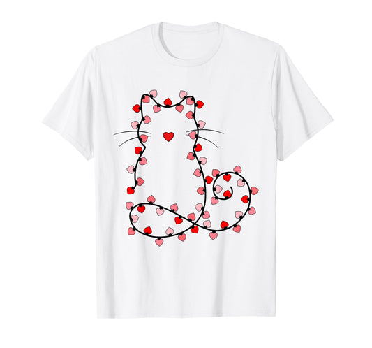 Cute Valentine Lights Cat Heart Love Valentines Day Girly T-Shirt