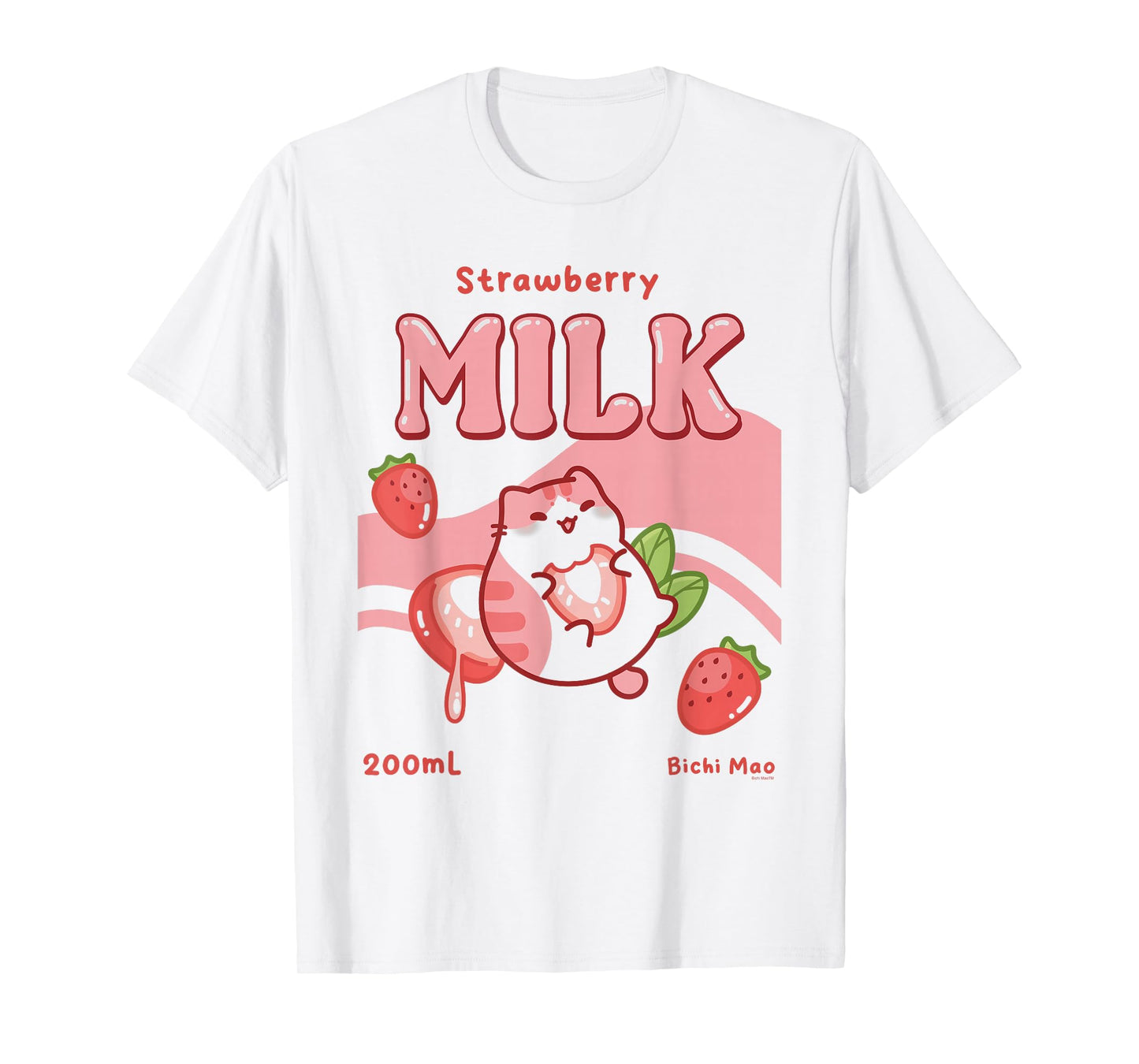 Strawberry Milk Label Kawaii Fruit Cats Cute T-Shirt