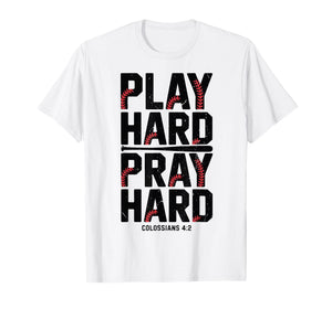 Play Hard Pray Hard Youth Boy Christian Baseball Jesus Gift T-Shirt