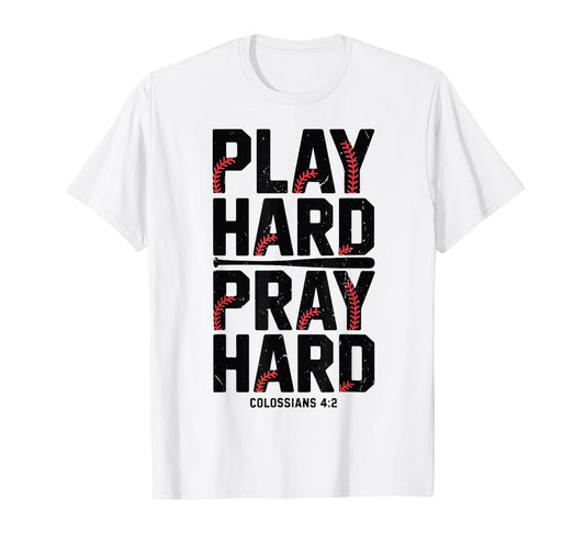 Play Hard Pray Hard Youth Boy Christian Baseball Jesus Gift T-Shirt
