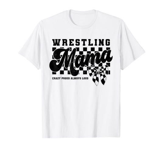 Groovy Wrestling Mama Wrestling Mom Coquette Bow Checkered T-Shirt