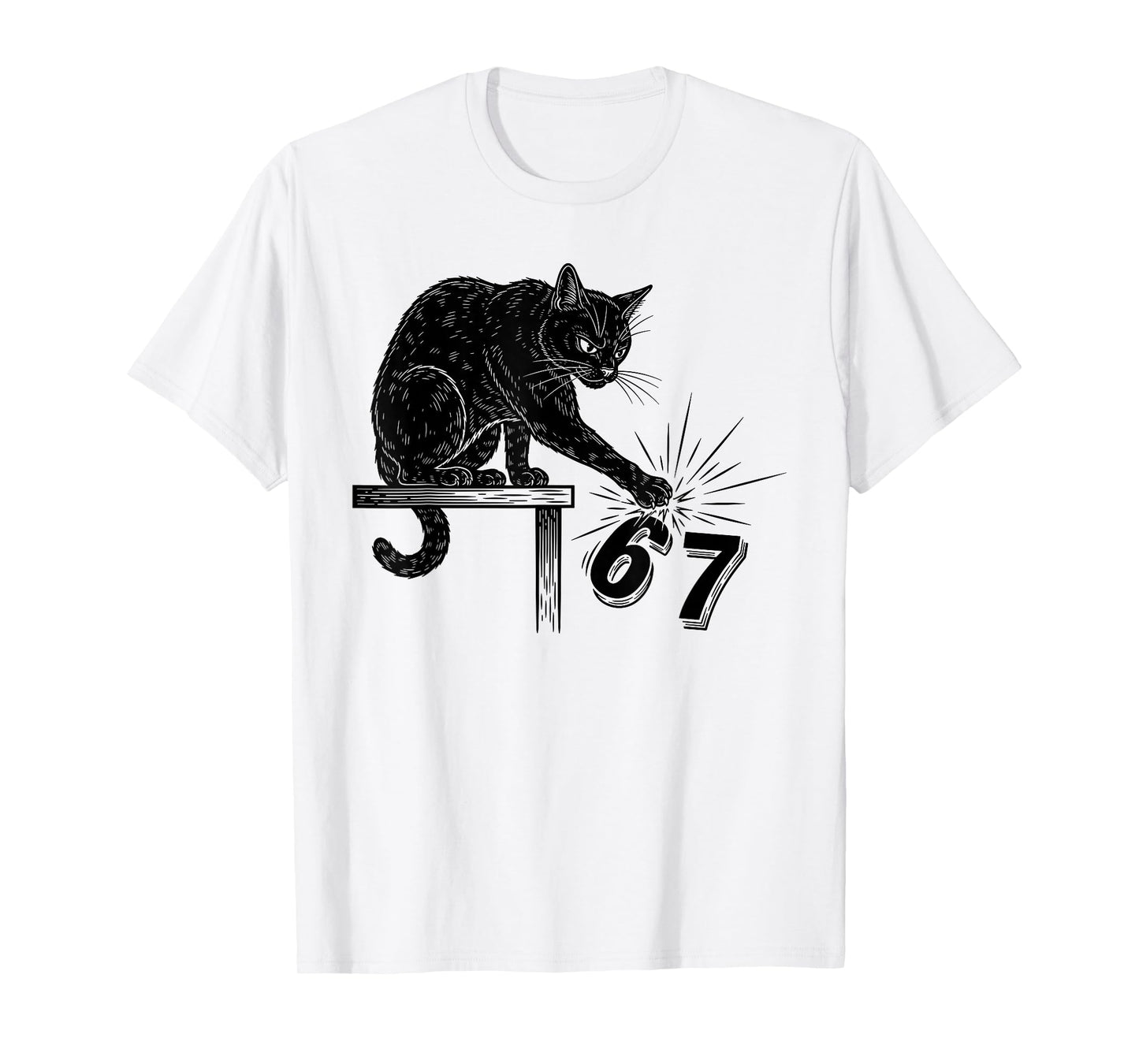 6 7 Black Cat Funny Meme Humor 67 Six Seven Vintage Costume T-Shirt