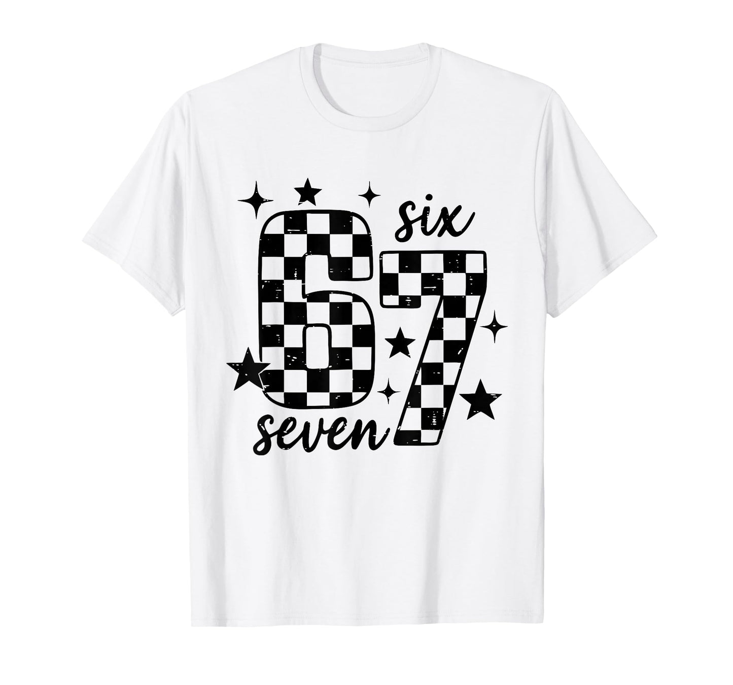 Retro 67 Checkered Six Seven Meme Funny Teacher Student 6 7 T-Shirt