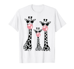 Cute Giraffe Trio Blowing Bubble Gum with Sunglasses T-Shirt