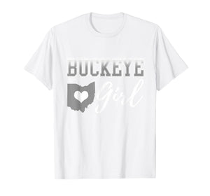 Buckeye Girl Ohio Home Heart State Map Shape Womens Red T-Shirt