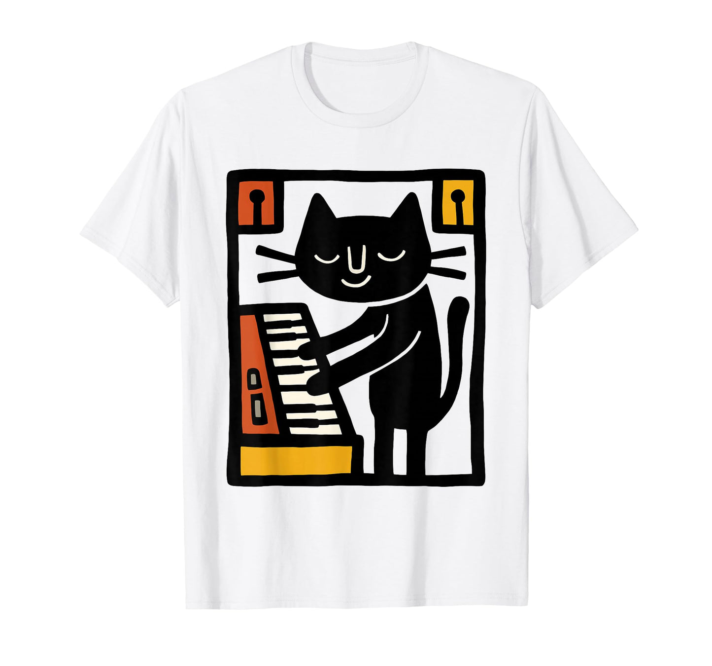 Cat Playing Keyboard – Funny Music Cat Illustration Art T-Shirt