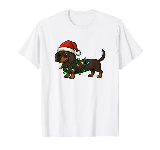 Cute Dachshund Dog with Santa Hat Funny Christmas Xmas Gift T-Shirt