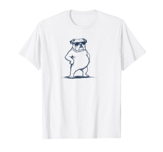 Funny English Bulldog Vintage Sunglasses Dog Dad Mon T-Shirt