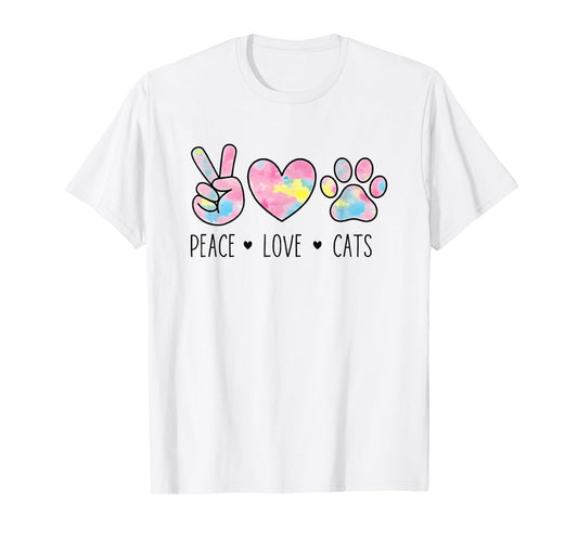 Peace Love Cats Cute Paw Heart Cat Lover Positive Animal T-Shirt