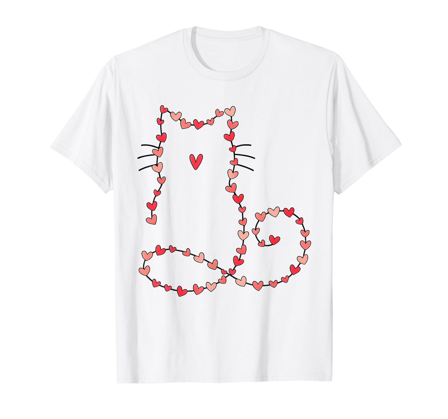 Cute Cat Outline Made of Hearts Valentine Style for Cat Love T-Shirt