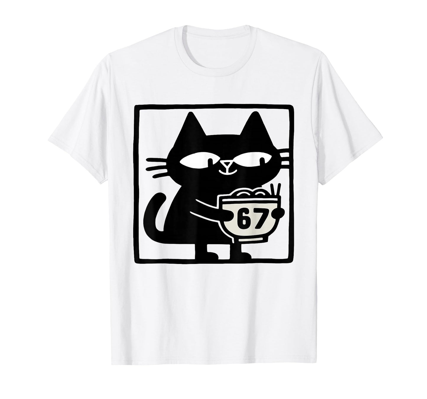 Cat with Ramen Bowl 67 – Funny Meme Cat Illustration Art T-Shirt