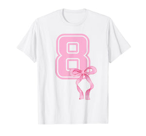8th Birthday Girl Coquette Pink Bows Eight Years Old Party T-Shirt