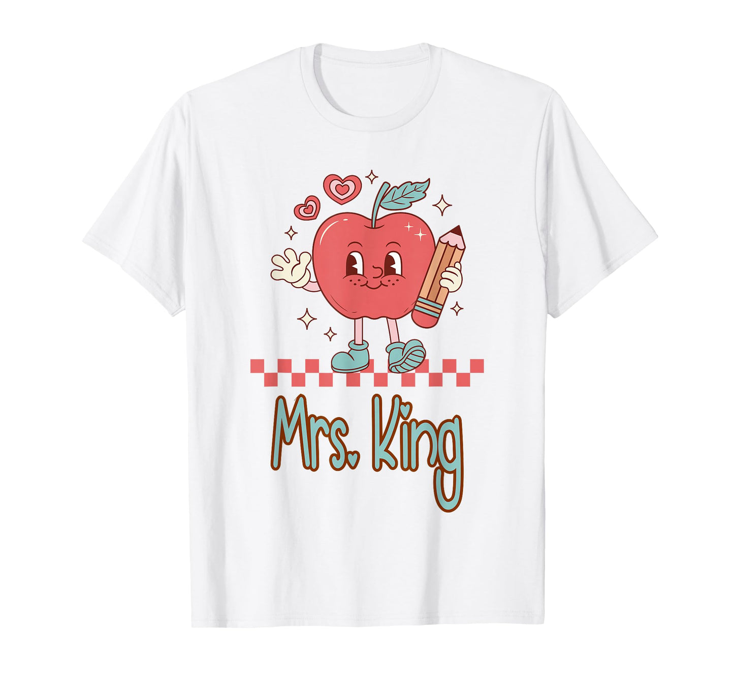 Mrs. King Cute Retro Apple Pencil Teacher Design T-Shirt