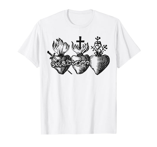 Three Hearts of The Holy Sacred Heart of Jesus Mary Joseph T-Shirt