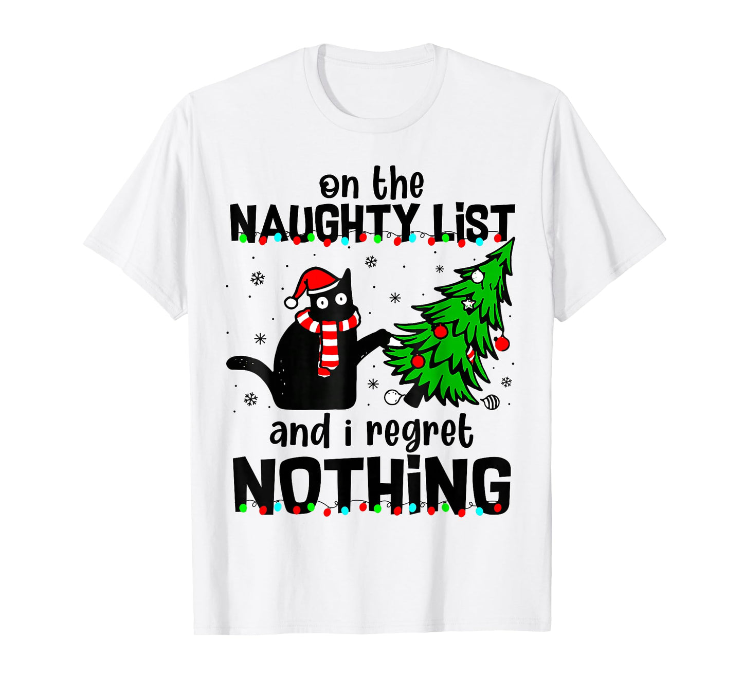 On The Naughty List and I Regret Nothing Cat Christmas Tree T-Shirt
