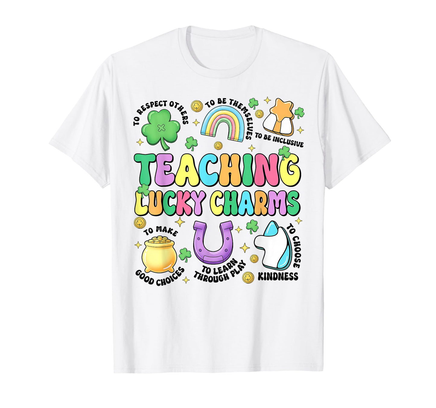 Funny Teaching Lucky Charms Teacher Groovy St Patricks Day T-Shirt
