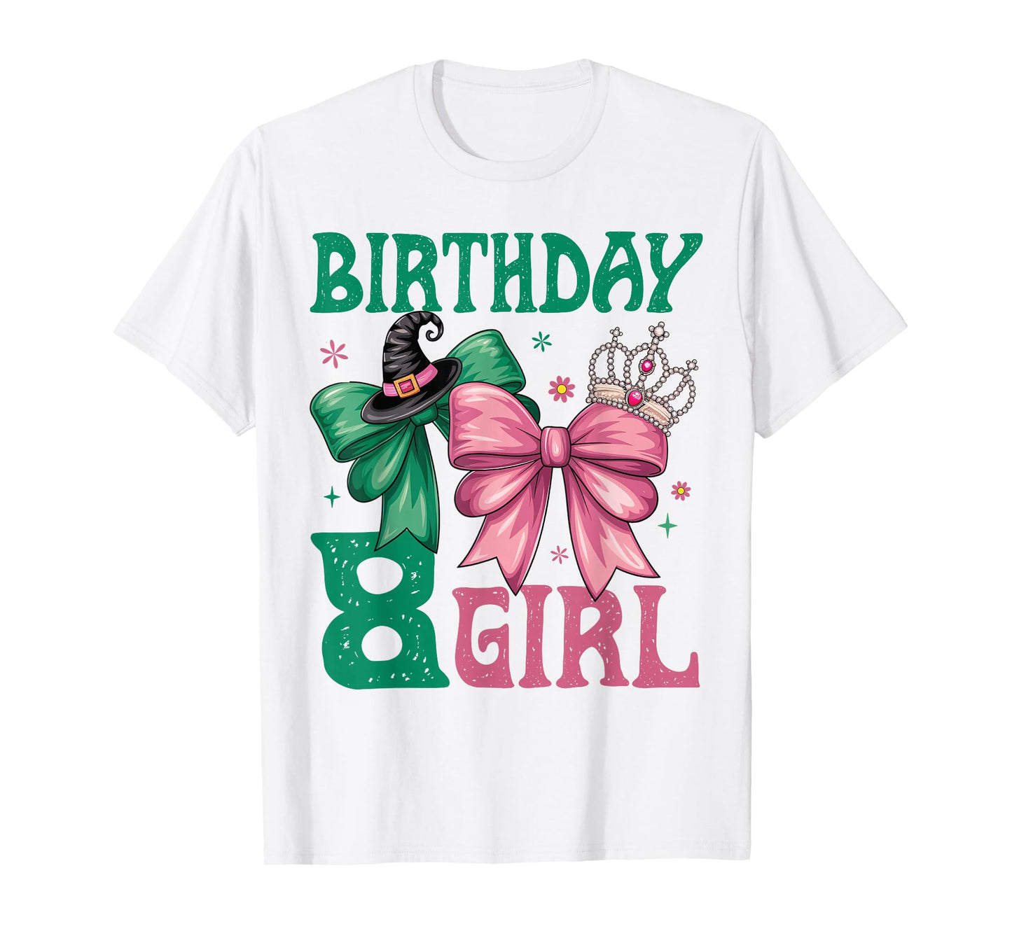 8th Birthday Girl Witch Pink Green 8 Year Old Birthday Girl T-Shirt