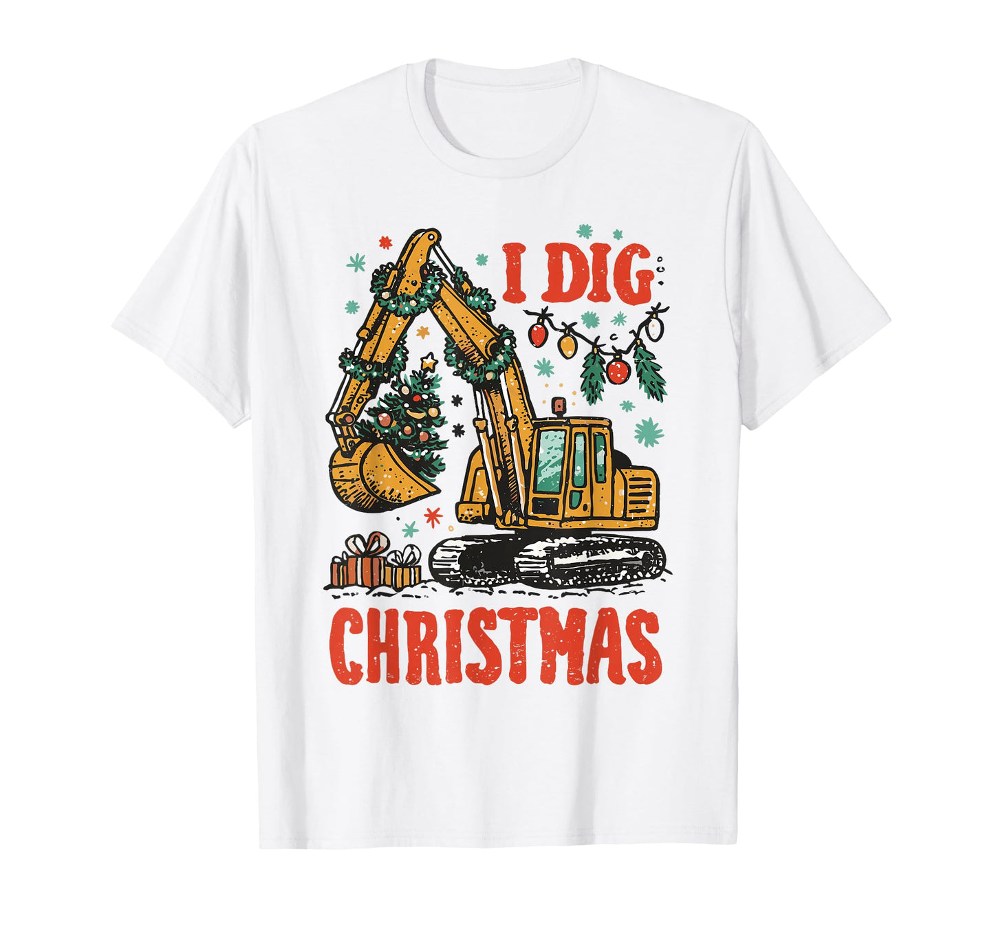 I Dig Christmas Backhoe Loader Excavator Men Boys Kids T-Shirt
