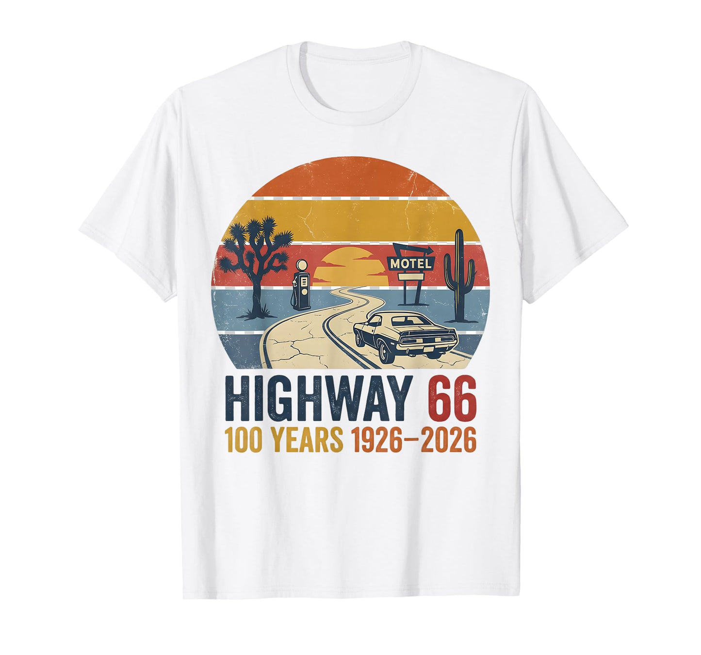Highway 66 100 Years 1926-2026 Classic Car Lover Anniversary T-Shirt
