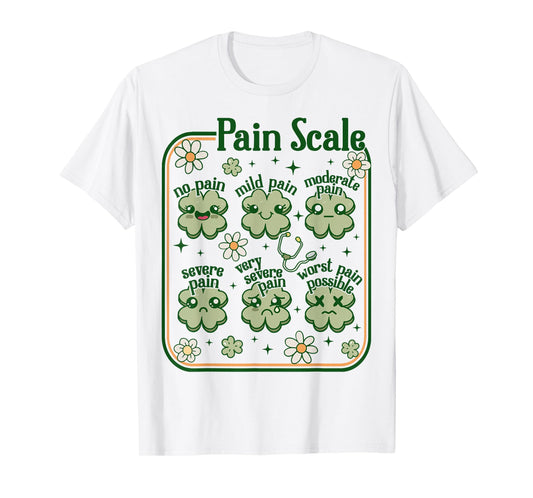 Pain Scale Nurse St Patricks Groovy Cute ICU Nursing Clovers T-Shirt
