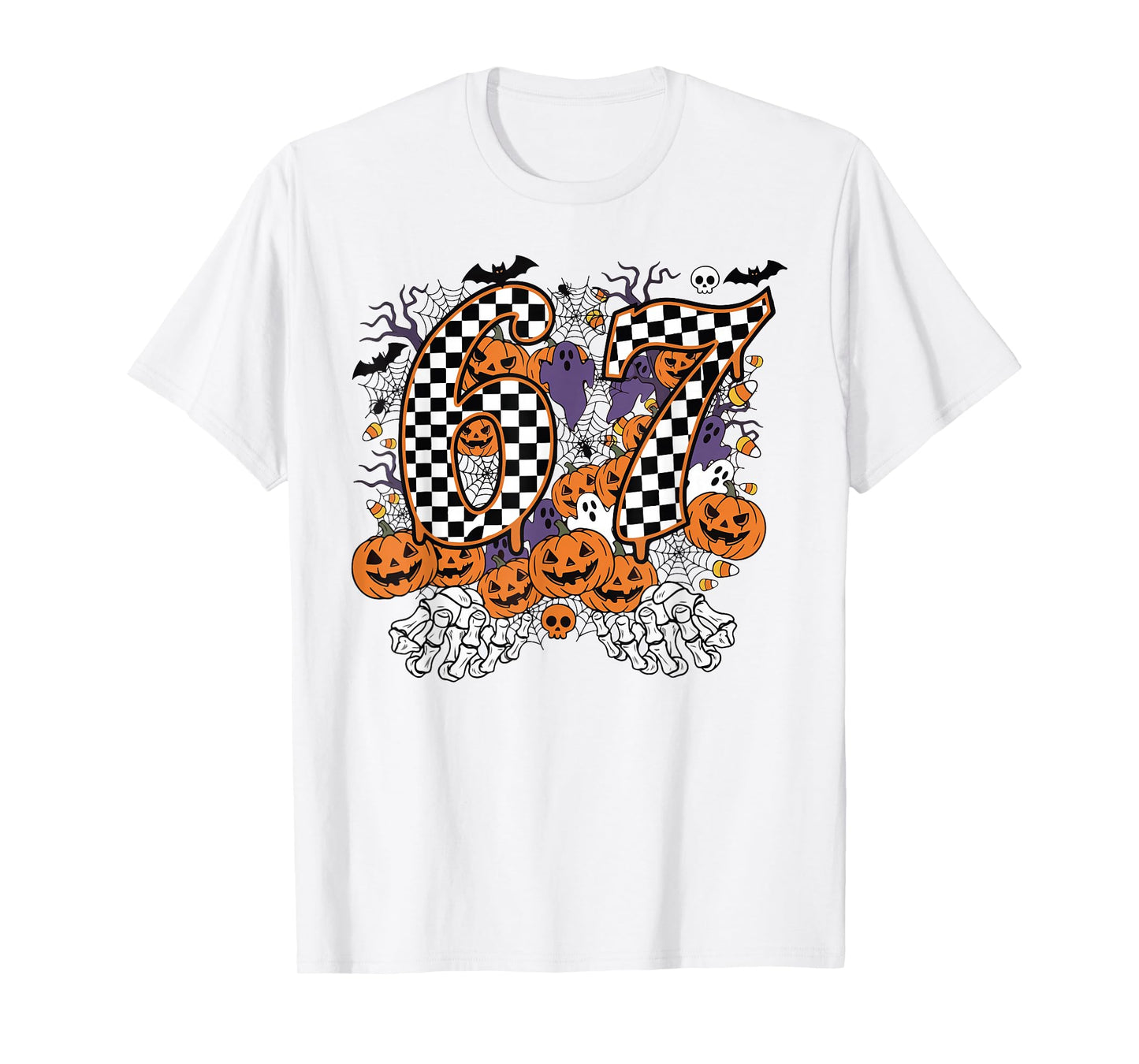Halloween Autumn Six Seven Meme 6 7 Skeleton Spooky Costume T-Shirt