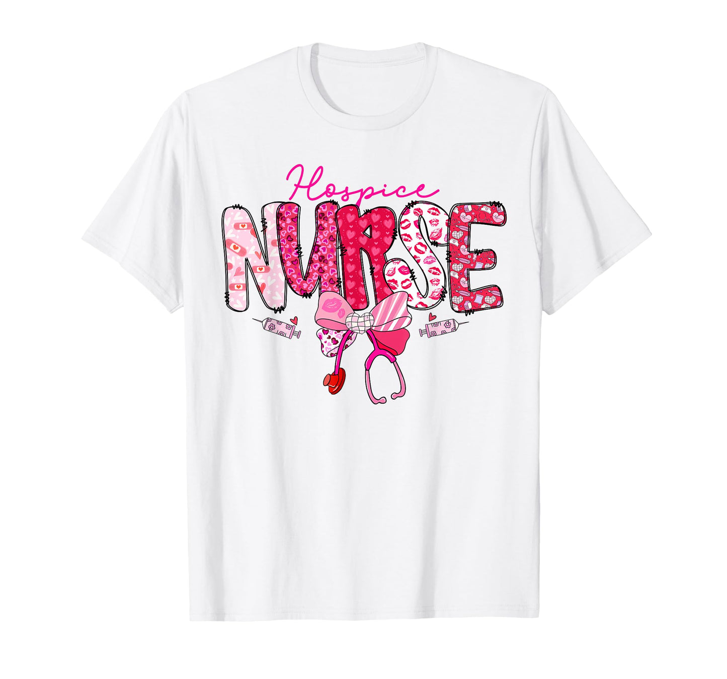 Hospice Nurse Valentine's Day Stethoscope Coquette Bow T-Shirt