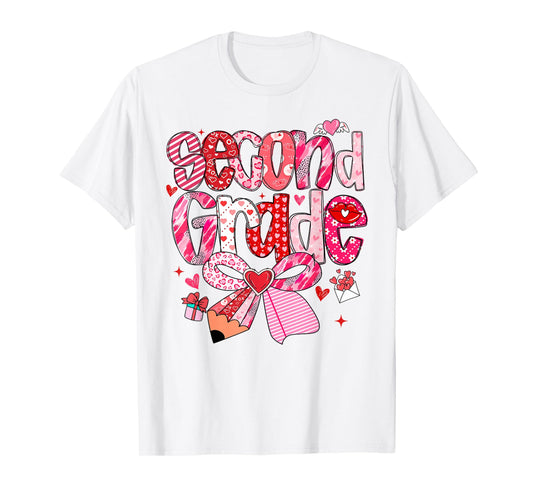 Second 2nd Grade Valentines Day Coquette Bow Teachers Girls T-Shirt