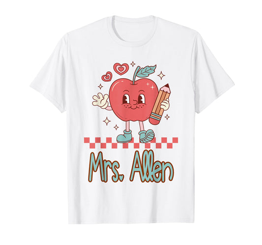 Mrs. Allen Cute Retro Apple Pencil Teacher Design T-Shirt