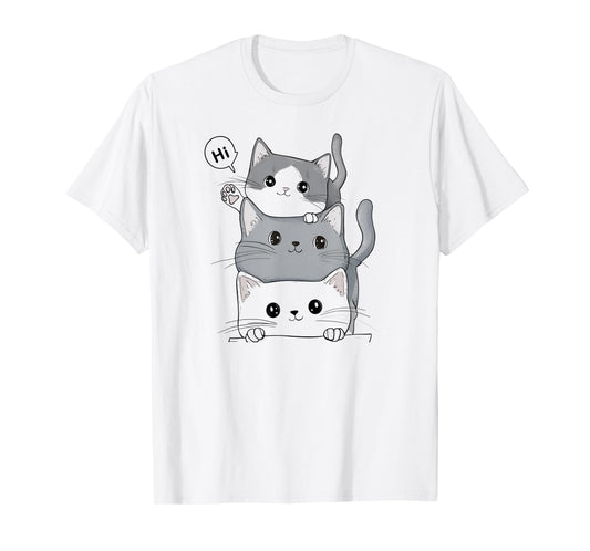 3 Funny Cats Cute Drawing Women Men Girl Boy Cat T-Shirt