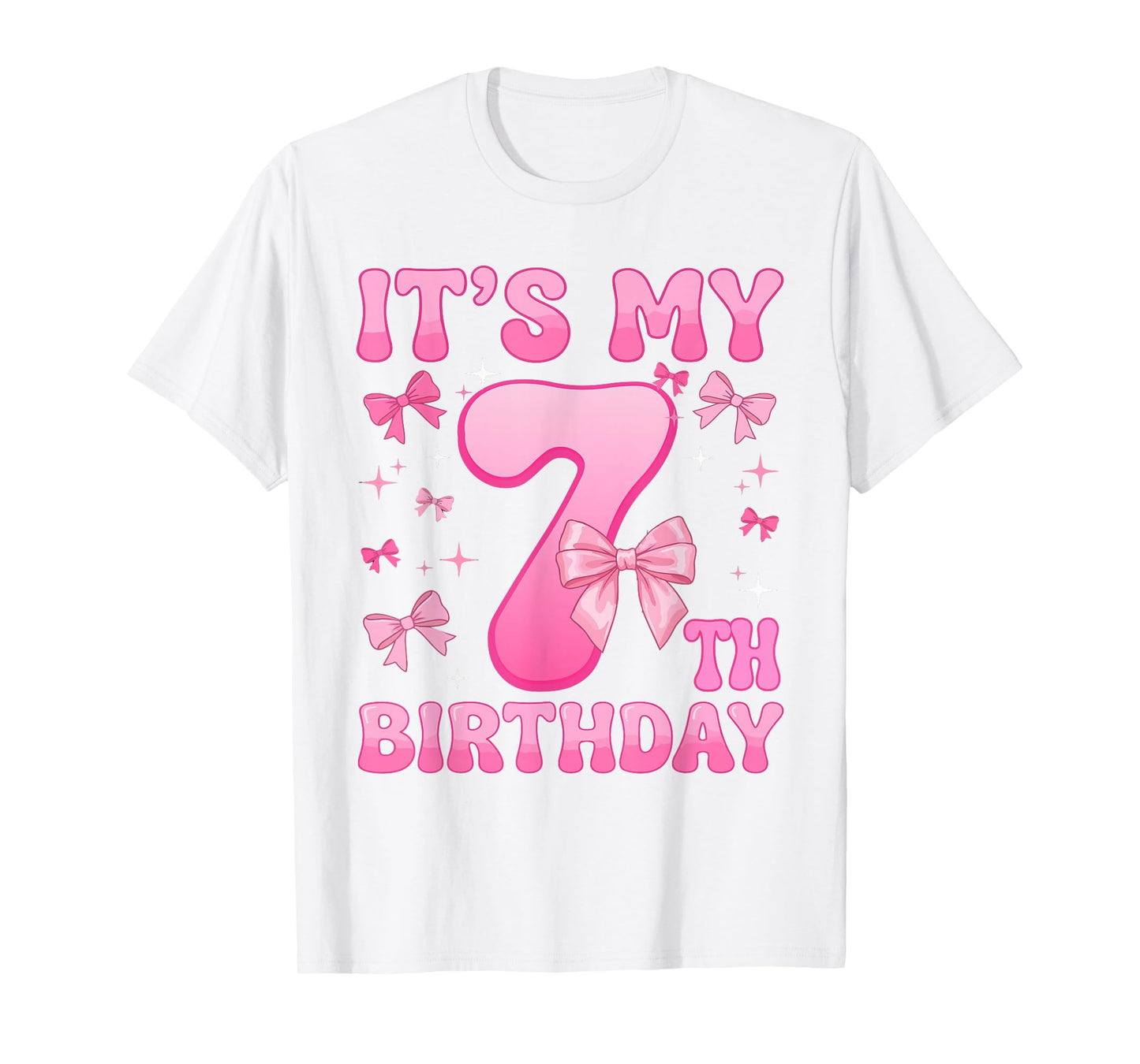 7th Birthday Shirt Girl Coquette Bow Kids Seven 7 Year Old T-Shirt