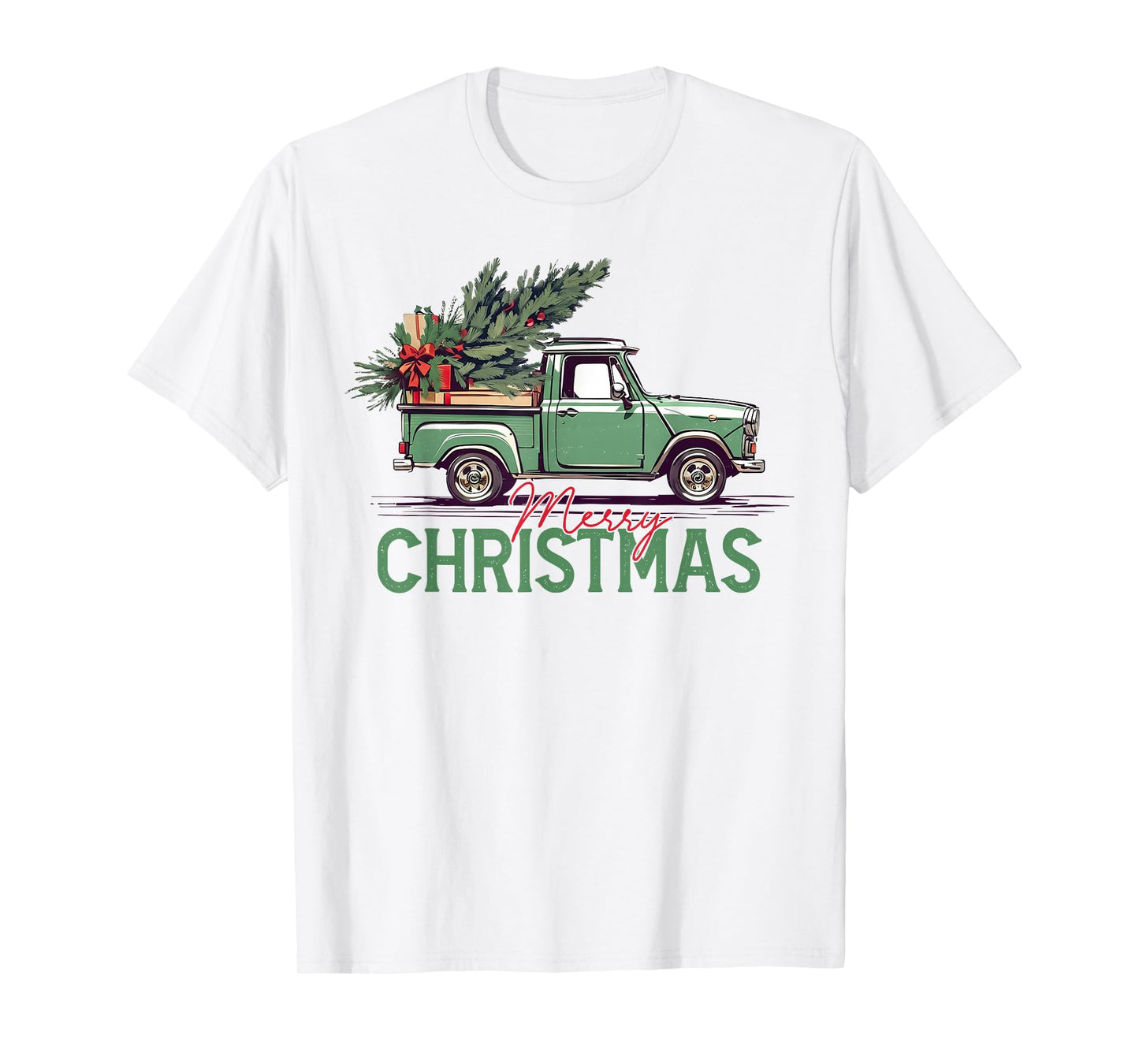 Red Pickup Truck Christmas Tree Vintage Christmas Men Women T-Shirt