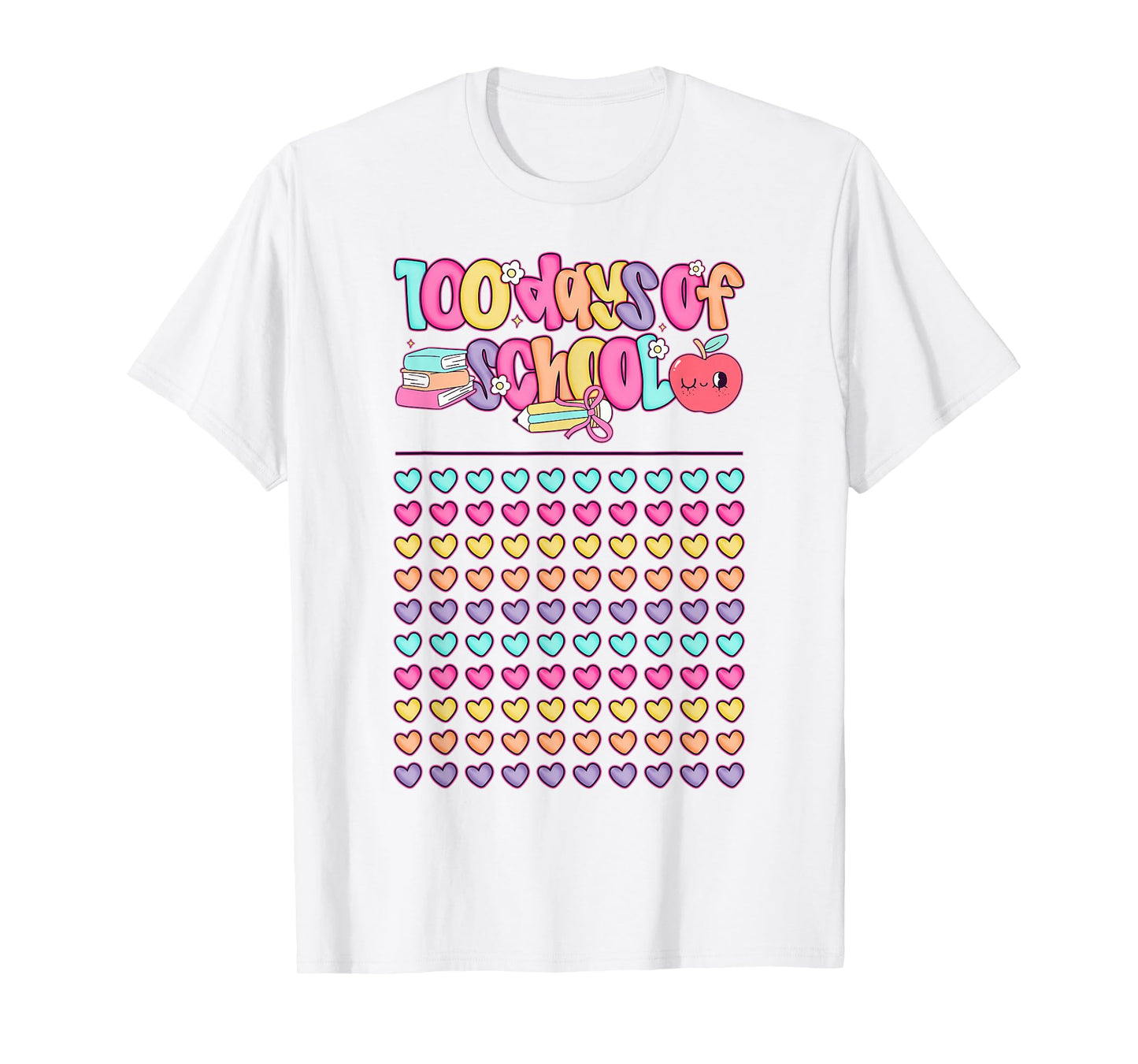 100 Days of School for Girl Kids Cute Hearts Student Teacher T-Shirt