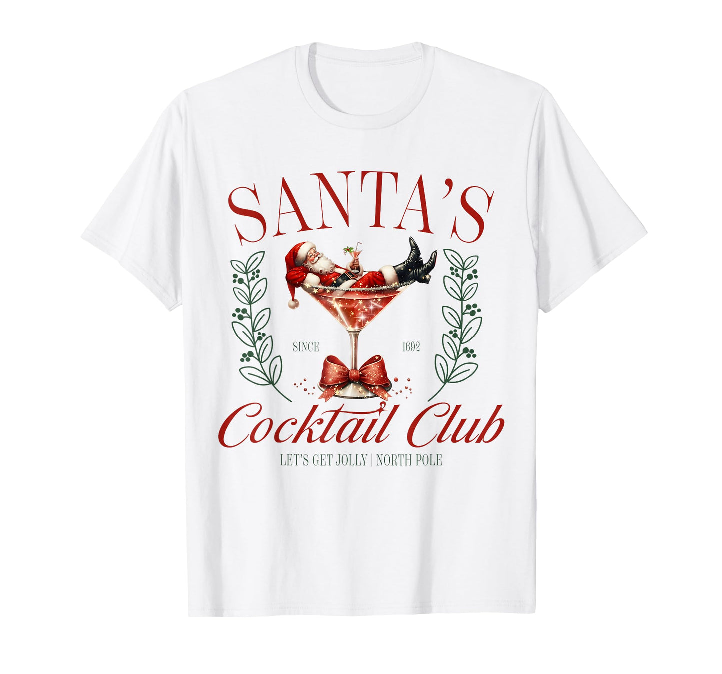 Santa's Cocktail Club Funny Christmas T-Shirt