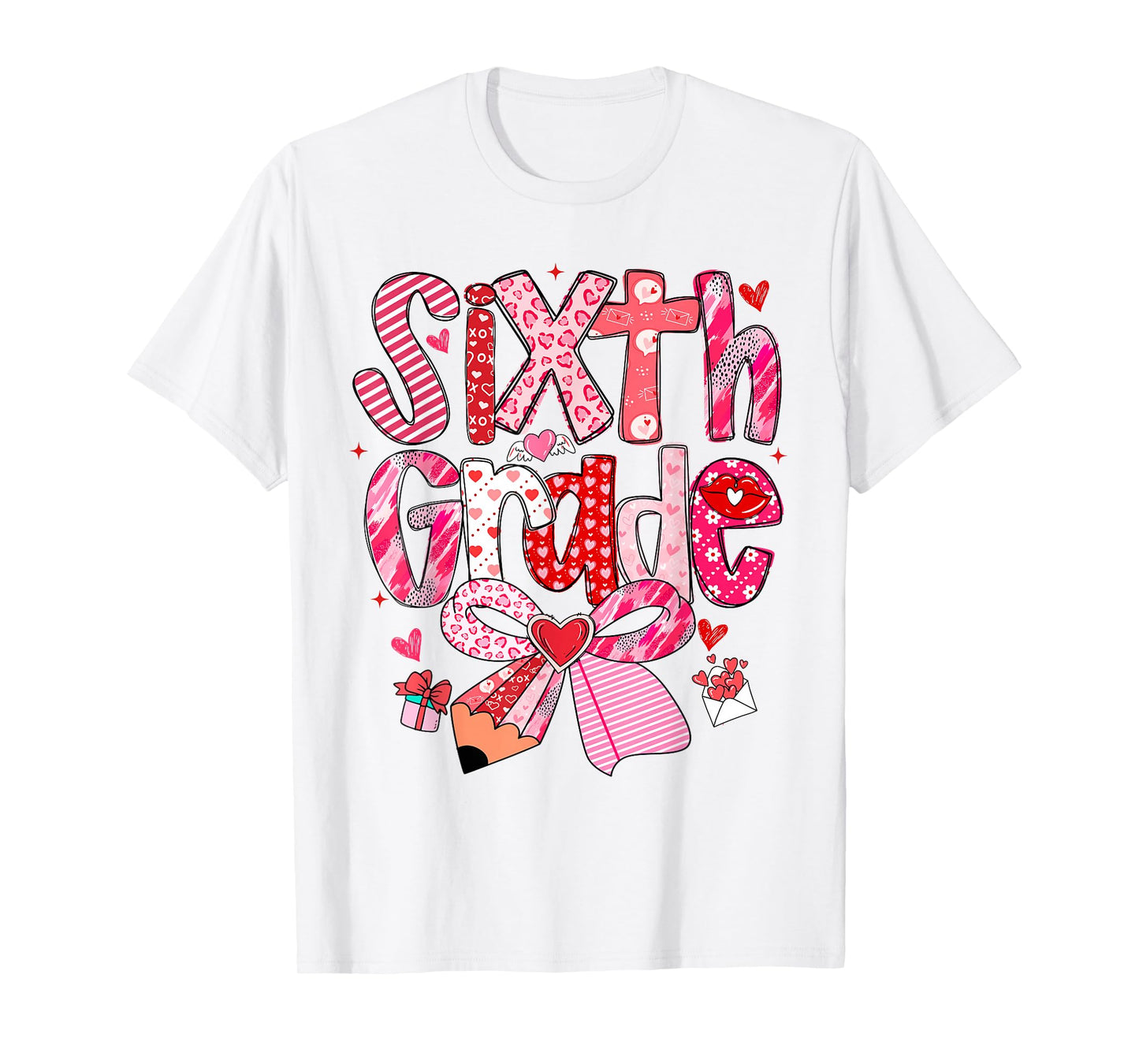 Sixth 6th Grade Valentines Day Coquette Bow Teachers Girls T-Shirt