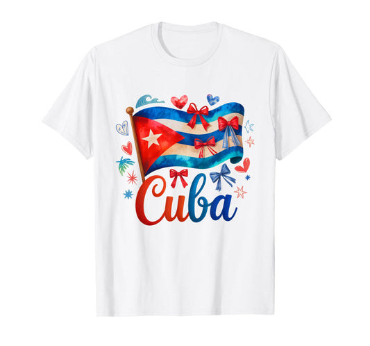 Cute Cuba Hispanic Heritage Month Bow Cuban Flag Girls Women T-Shirt