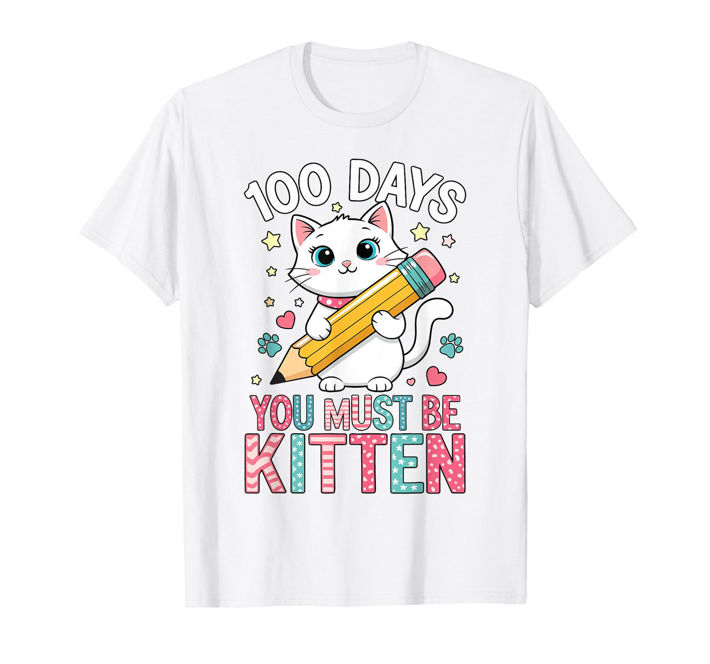 Cute 100 Days of School cat Girls Kids 100th Day of School T-Shirt