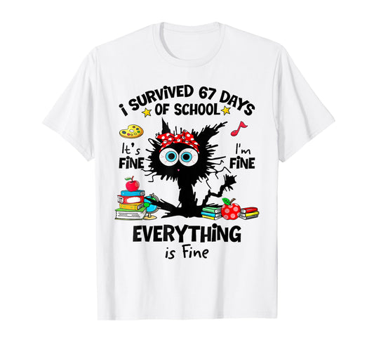 Cat I Survived 67 Days of School Teachers Students Six Seven T-Shirt